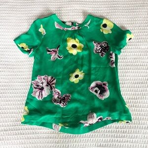 J. Crew Floral Green Short Sleeve silk Blouse size 6